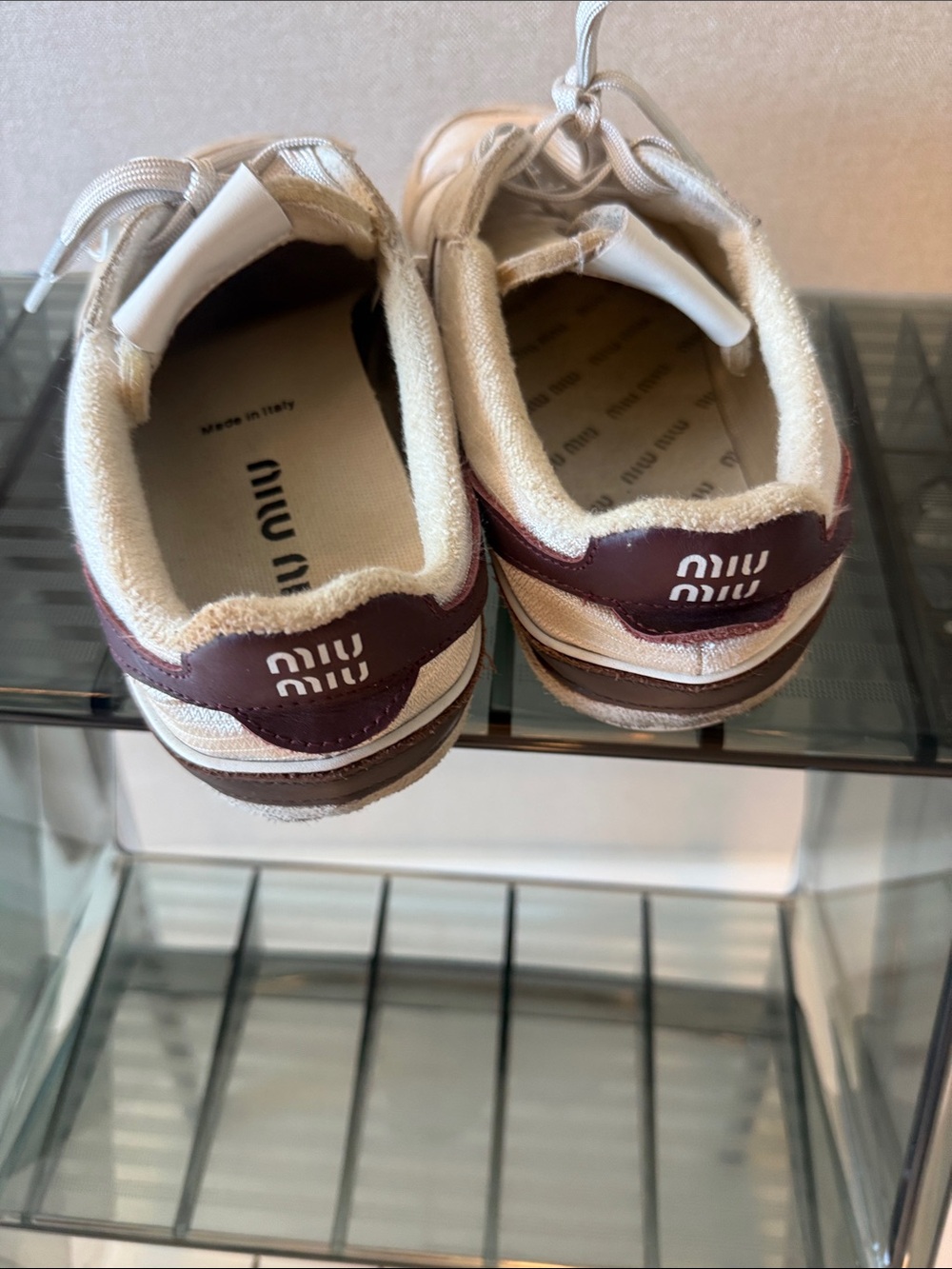 Beige and Cream Lace-Up Sneakers - Picture 5 of 5